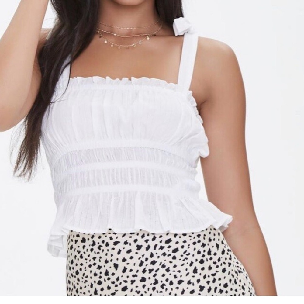 Forever 21 White Smocked Ruffled Tank Top